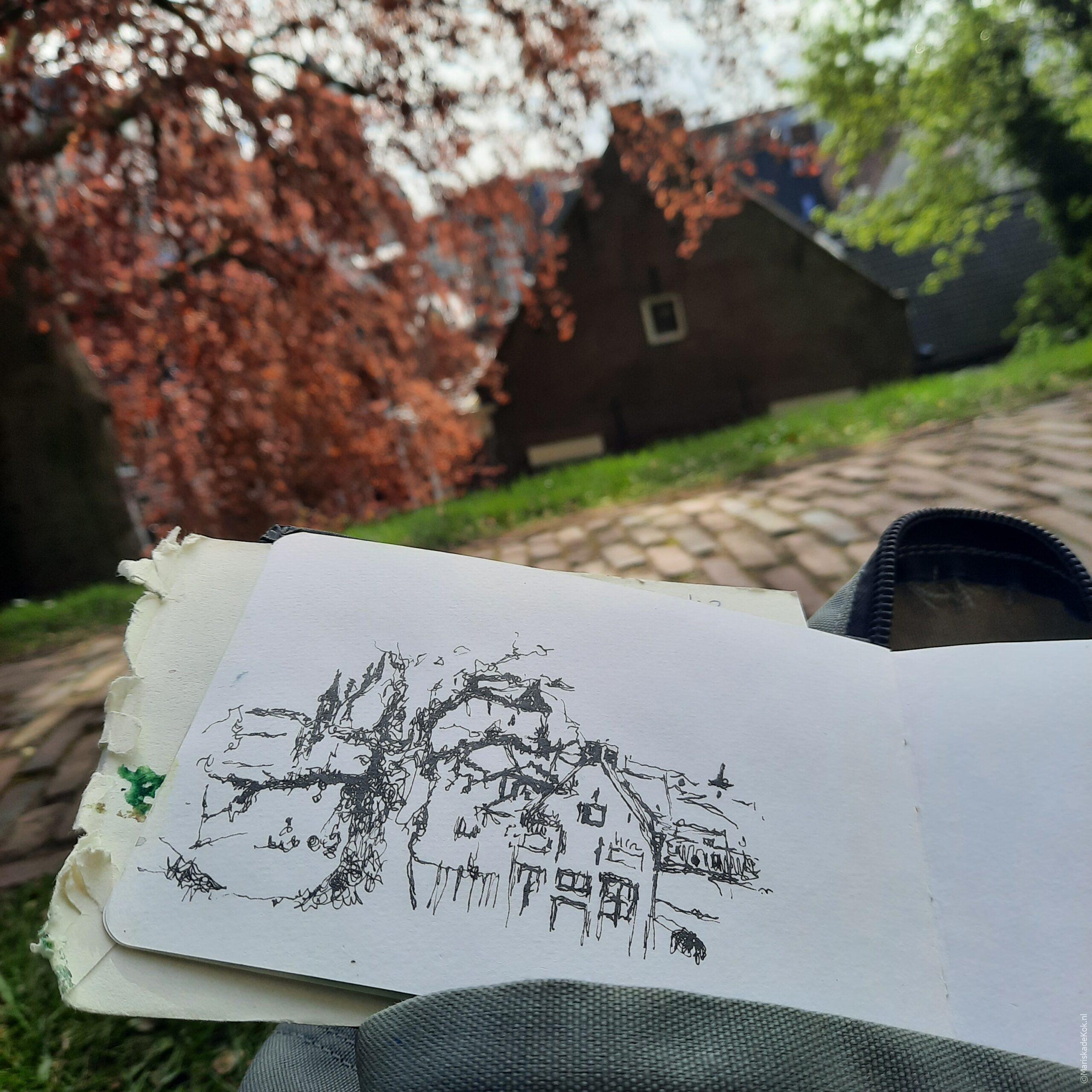 Urbansketching vanaf de Burcht in Leiden