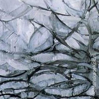 Detail van een schilderij van Mondriaan, abstrahering, vervorming en abstract